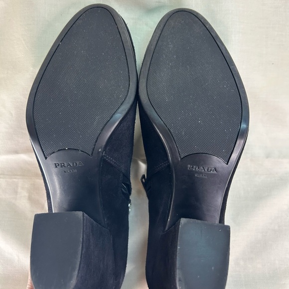 Prada Calzature Donna Black Suede Chunky Heel Ankle Boots Size 37 – Authentic - Picture 5 of 8